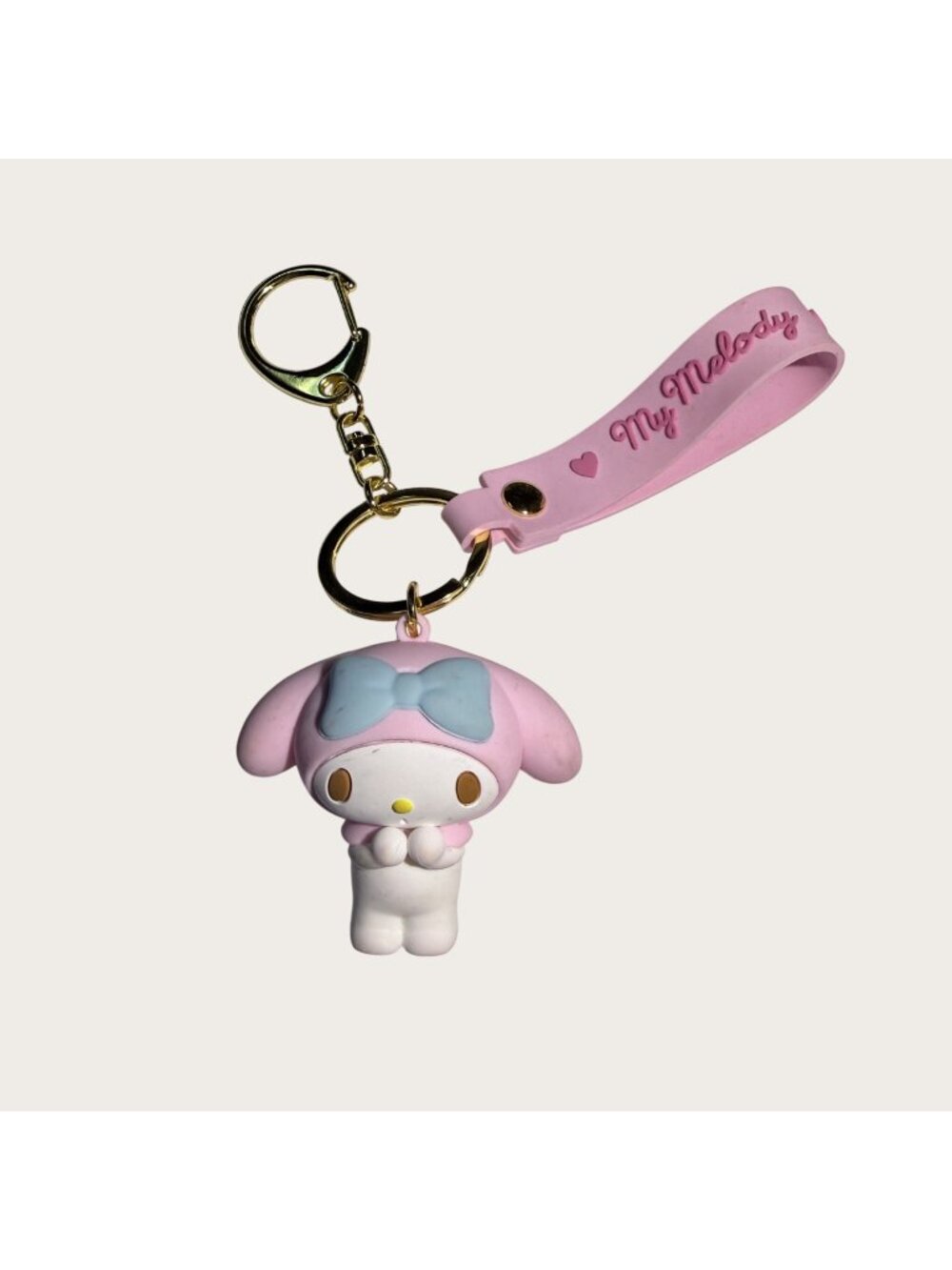 Sanrio My Melody 3D Pink Keychain With Wrist Strap & Gold Clip Charm